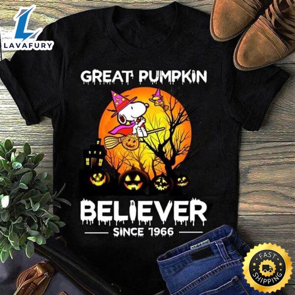 Snoopy Lovers Great Pumpkin Believer Since 1966 Halloween Gift Black T Shirt