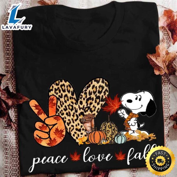 Snoopy Peace Love Fall Autumn Leaves Pumpkin Halloween Shirt