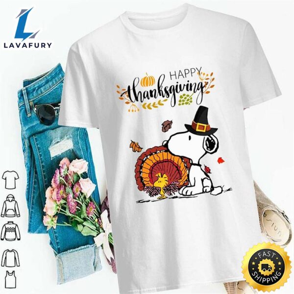 Snoopy and Woodstock Turkey Happy Thanksgiving Shirt