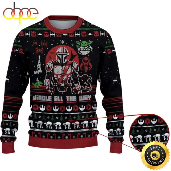 Star Wars Jingle All The Way Mandalorian Yoda Ugly Christmas Sweater Jumpers