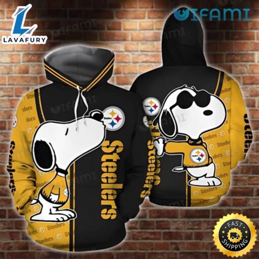 Steelers Hoodie 3d Snoopy Black Gold Pittsburgh Steelers Gift