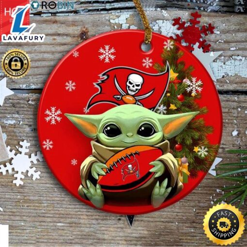 Tampa Bay Buccaneers Flag Baby Yoda Christmas Ceramic Ornament