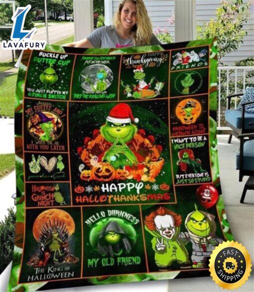 The Grinch Happy Hallothanksmas Super Soft Blanket