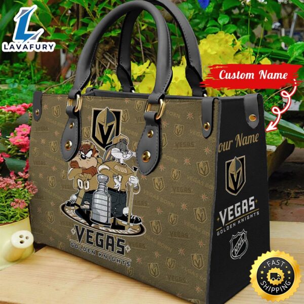 Vegas Golden Knights Champions Taz And Bugs Women Leather Bag