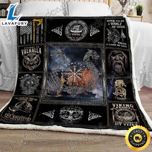 Victory Or Valhalla Ship Raven Tattoo Viking Blanket