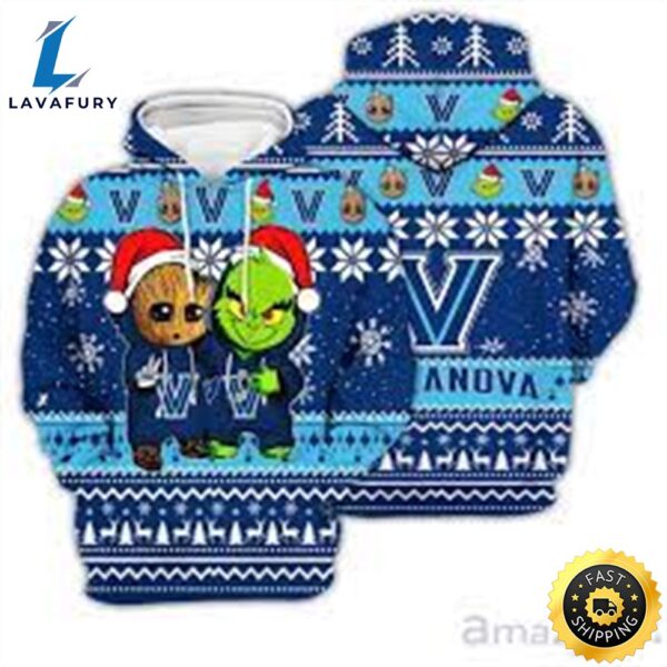 Villanova Wildcats Baby Groot And Grinch Best Friends 3d Hoodie Christmas Sweater