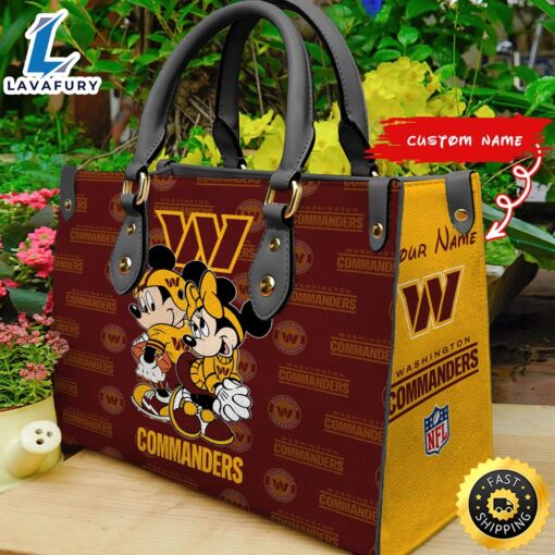 Washington Commanders Mickey And Minnie Women Leather Hand Bag