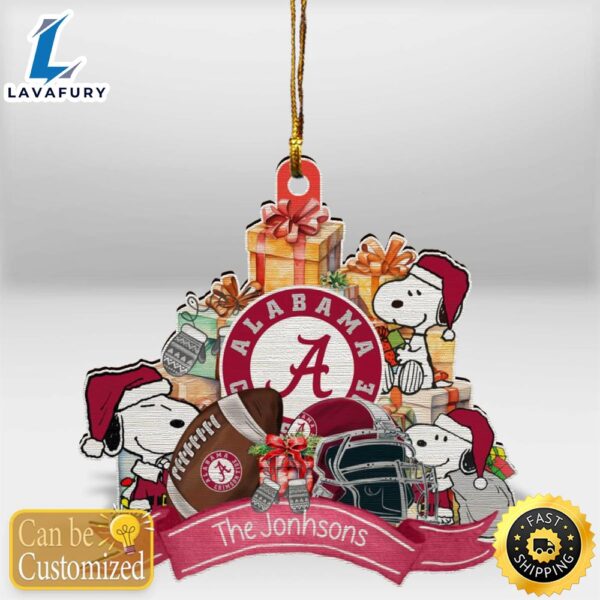 Alabama Crimson Tide Snoopy Christmas Personalized Wooden Ornament