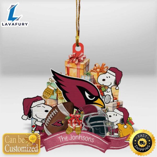 Arizona Cardinals Snoopy Christmas Personalized Wooden Ornament