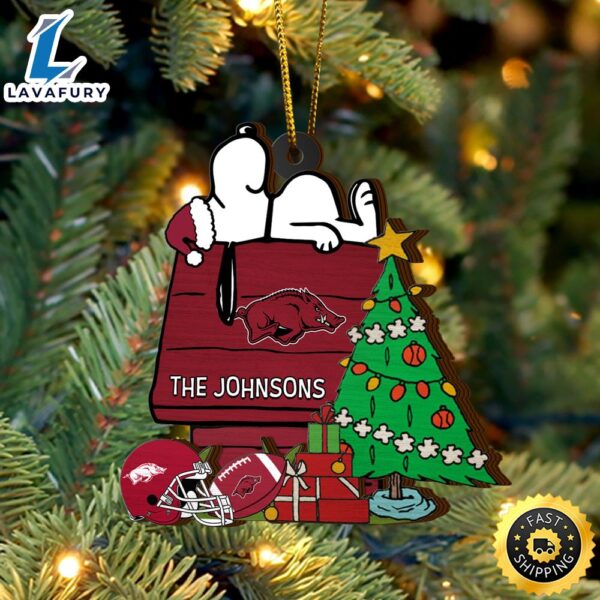 Arkansas Razorbacks Snoopy Christmas NCAA Ornament Custom Name