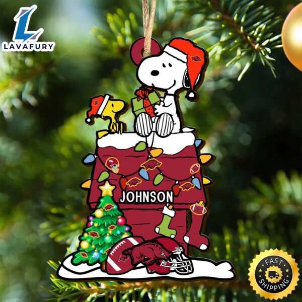 Arkansas Razorbacks Snoopy Christmas NCAA Ornament Personalized Your Name