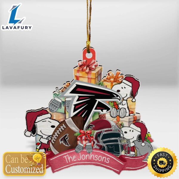 Atlanta Falcons Snoopy Christmas Personalized Wooden Ornament