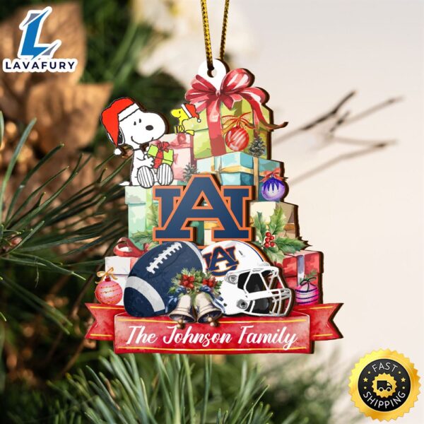 Auburn Tigers And Snoopy Christmas NCAA Ornament Custom Your Family Name