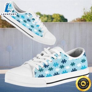 Autism Awareness Blue Puzzle Pieces Pattern Converse Sneakers Low Top Shoes