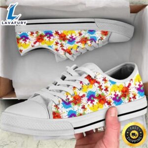 Autism Awareness Day Autism Puzzle Pieces Painting Style Converse Sneakers Low Top Shoes