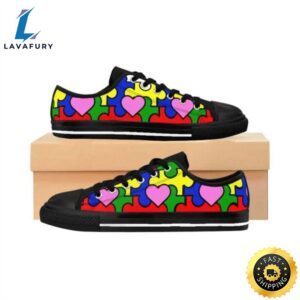Autism Awareness Day Heart Autism Puzzle Pieces Converse Sneakers Low Top Shoes