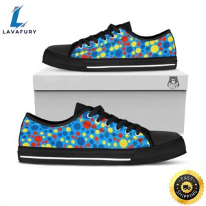 Autism Awareness Dots Color Print Pattern Black Low Top Shoes