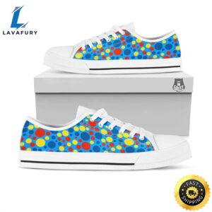 Autism Awareness Dots Color Print Pattern White Low Top Shoes