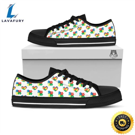 Autism Awareness Heart Print Pattern Black Low Top Shoes