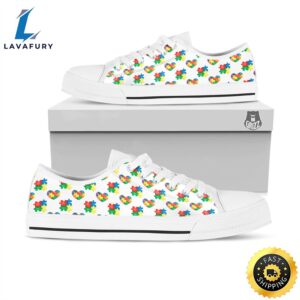 Autism Awareness Heart Print Pattern White Low Top Shoes