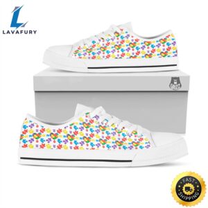 Autism Awareness Print Pattern White Low Top Shoes