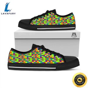 Awareness Jigsaw Colorful Autism Print Black Low Top Shoes