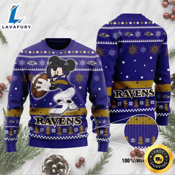 Baltimore Ravens Mickey Mouse Funny Ugly Christmas Sweater, Perfect Holiday Gift