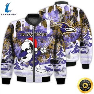 Baltimore Ravens Snoopy Dabbing The Peanuts Sports Football American Christmas Dripping Matching Gifts Unisex 3D Bomber Jacket