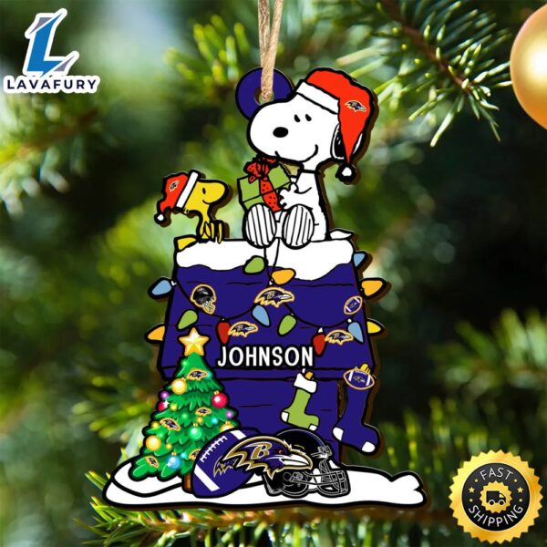 Baltimore Ravens Snoopy NFL Christmas Ornament Personalized Your Name