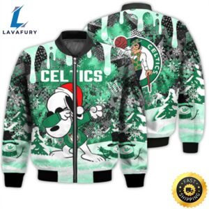 Boston Celtics Snoopy Dabbing The Peanuts Sports Football American Christmas Dripping Matching Gifts Unisex 3D Bomber Jacket