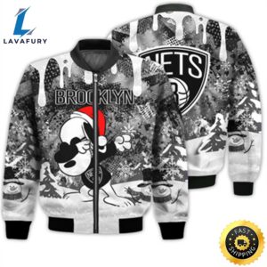 Brooklyn Nets Snoopy Dabbing The Peanuts Sports Football American Christmas Dripping Matching Gifts Unisex 3D Bomber Jacket