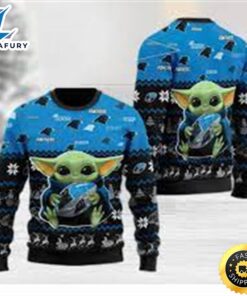 Carolina Panthers Baby Yoda Shirt For American Football Fans Ugly XmasSweater