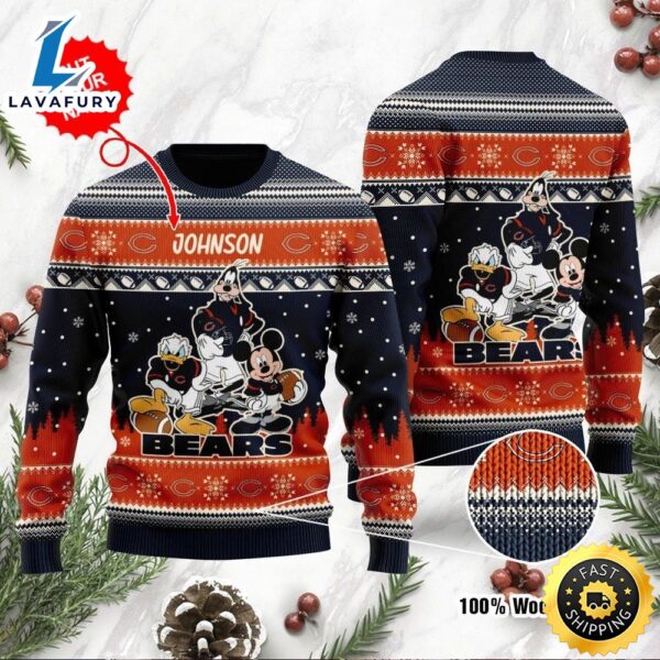Chicago Bears Disney Donald Duck Mickey Mouse Goofy Personalized Ugly Christmas Sweater, Perfect Holiday Gift