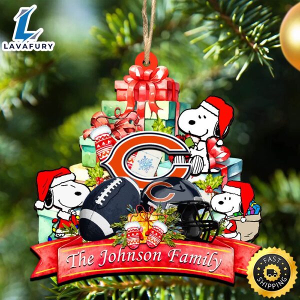 Chicago Bears Snoopy And NFL Sport Ornament Personalized Your Family Name