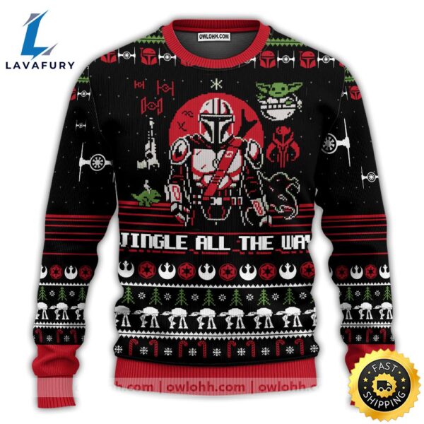 Christmas Star Wars Jingle All The Way Mandalorian Yoda Sweater