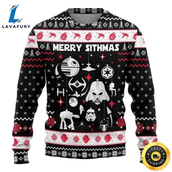 Christmas Star Wars Merry Sithmas Darth Vader Red And White Sweater