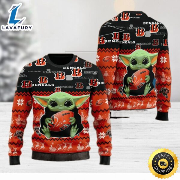 Cincinnati Bengals Baby Yoda Shirt For American Football Fans Ugly Xmas Sweater Sweater