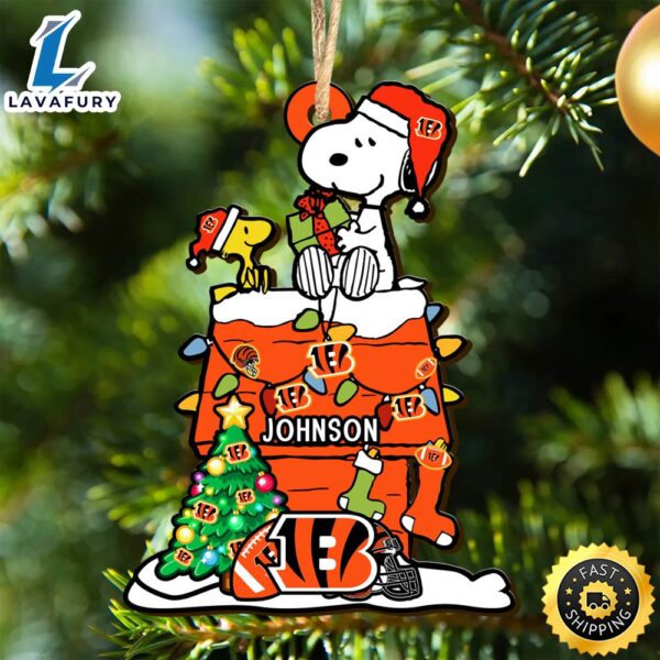 Cincinnati Bengals Snoopy NFL Christmas Ornament Personalized Your Name