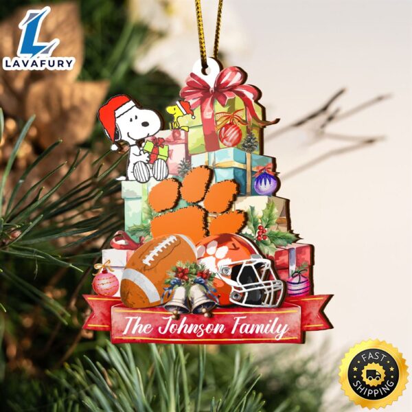 Clemson Tigers And Snoopy Christmas NCAA Ornament Custom Your Family Name
