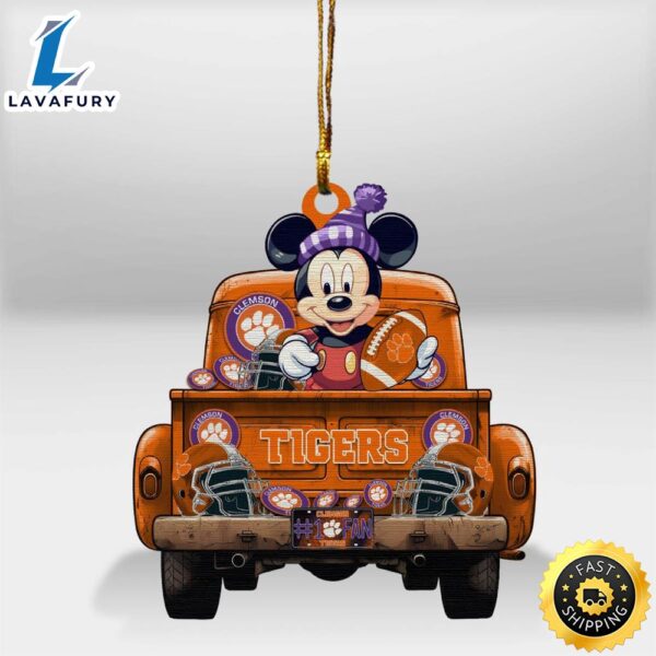 Clemson Tigers Mickey Mouse Christmas Wood Ornament