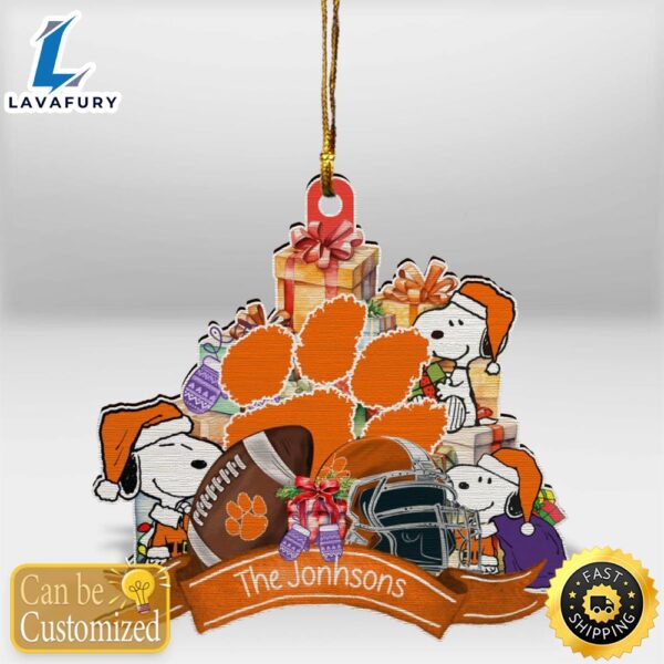 Clemson Tigers Snoopy Christmas Personalized Wooden Ornament