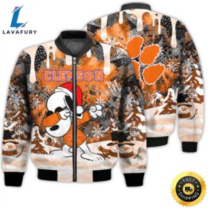 Clemson Tigers Snoopy Dabbing The Peanuts Sports Football American Christmas Dripping Matching Gifts Unisex 3D Bomber Jacket