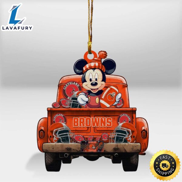 Cleveland Browns Mickey Mouse Christmas Wood Ornament
