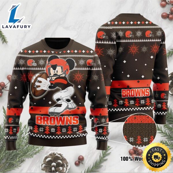 Cleveland Browns Mickey Mouse Funny Ugly Christmas Sweater, Perfect Holiday Gift