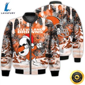 Cleveland Browns Snoopy Dabbing The Peanuts Sports Football American Christmas Dripping Matching Gifts Unisex 3D Bomber Jacket