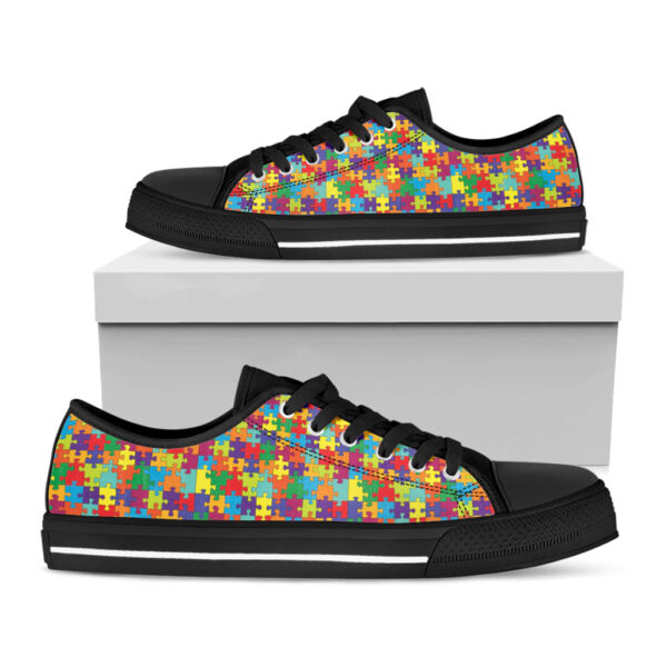 Colorful Autism Awareness Puzzle Print Black Low Top Sneakers