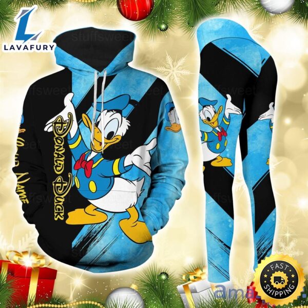 Custom Name Donald Duck Cartoon Hoodie And Legging Set Gift For Mom Or Your Girl Friend