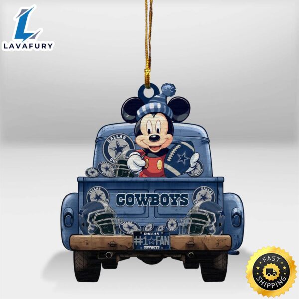 Dallas Cowboys Mickey Mouse Christmas Wood Ornament