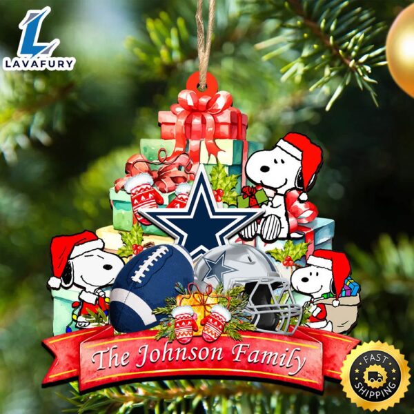 Dallas Cowboys Snoopy And NFL Sport Ornament Personalized Your Family Name