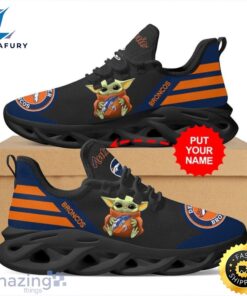 Denver Broncos Baby Yoda Hug Custom Name Max Soul Shoes Sneakers Running For Fans